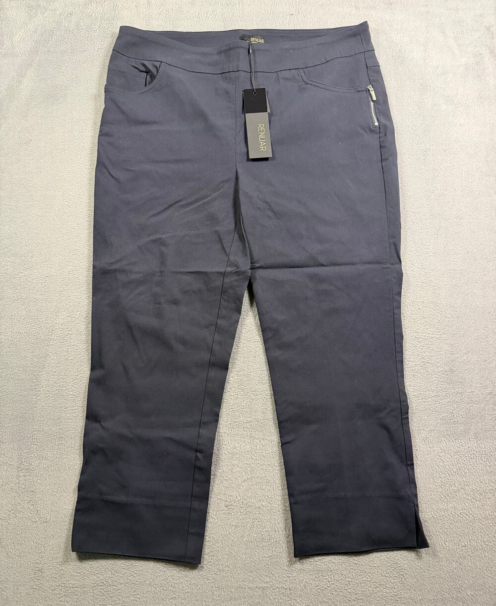 NWT‎ Renuar Charcoal Grey Stretch Crop Pants Womens Size 12 Pull On Capri